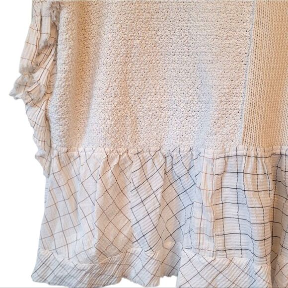 Pilcro Women's Cream Oversized Knit Drop Shoulder Mixed Fabric Sweater Size L - Picture 6 of 6